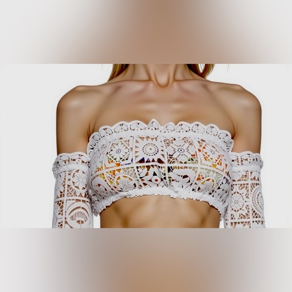 NWT Medium Dolls Kill Sugar Thrillz Country Charm Crotchet Crop Top Long Sleeves - Picture 4 of 12